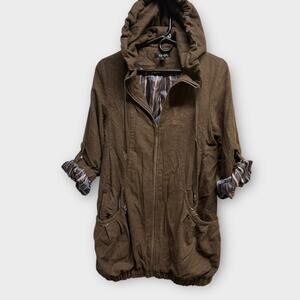 Vintage YA-DA Wool Blend Hooded Jacket Women’s Small Brown Zip Up Coat W06
